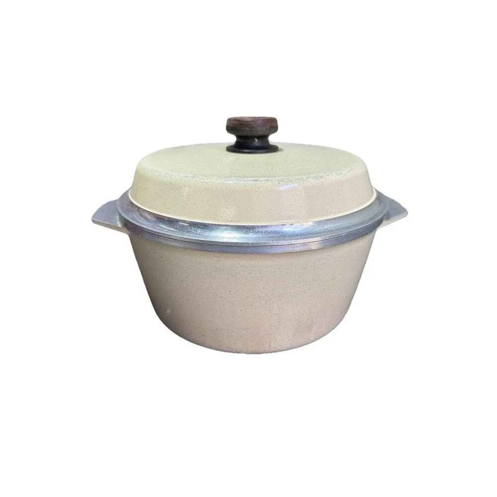 VTG KF Kitchen Fair Almond 11-inch Cast Iron Aluminum Stock Pot Dutch Oven Lid